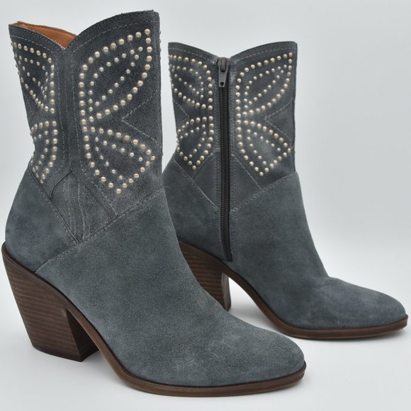 Lucky Brand Shoes - Lucky Brand Lakelon Suede Embellished Cowgirl Boots - Castle Rock (Grey), Size 6